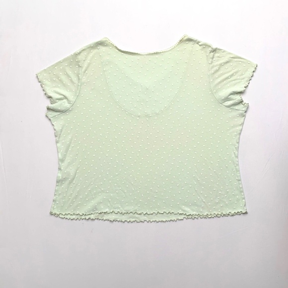 2000s Lime Green Butterfly Print Fairy Ditzy Lettuce Hem Plus Size Tee XXL 18/20 - Picture 2 of 9